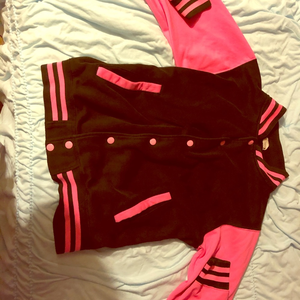 Pink and black letterman jacket